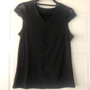 Black lace cap sleeve shirt